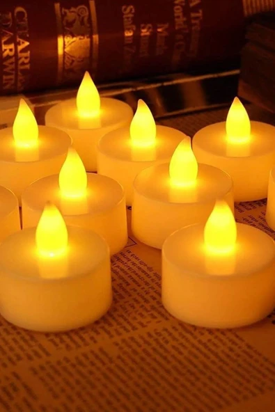 Ledli Mum Tealight Işıklı Dumansız Alevli Sarı Led Mum Pilli 6 Adet Pil Dahil SEVGİLİLER GÜNÜ - Resim 3