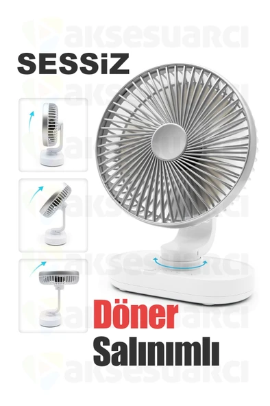 Aksesuarcı Sessiz Otomatik Döner Salınımlı 4 Hız Modu Şarjlı Masaüstü Fan Soğutucu Vantilatör ürün görseli