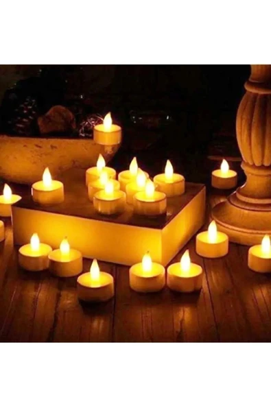 Ledli Mum Tealight Işıklı Dumansız Alevli Sarı Led Mum Pilli 6 Adet Pil Dahil SEVGİLİLER GÜNÜ - Resim 2