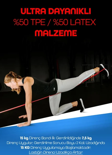 15 KG Kırmızı Barfiks Direnç Bandı – Orta Sert Kas Geliştirme Pilates Fitness Lastiği