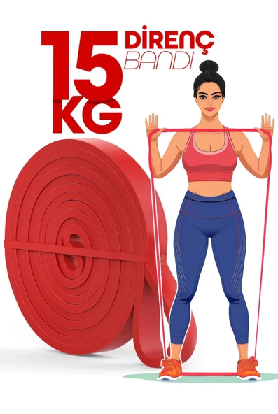 15 KG Kırmızı Barfiks Direnç Bandı – Orta Sert Kas Geliştirme Pilates Fitness Lastiği - 2