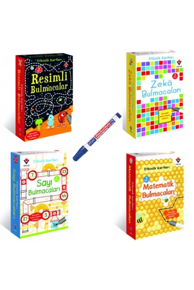 Etkinlik Kartları Matematik - Sayı - Zeka - Resimli Bulmacalar 4 Kutu Kart / Tahta Kalemi
