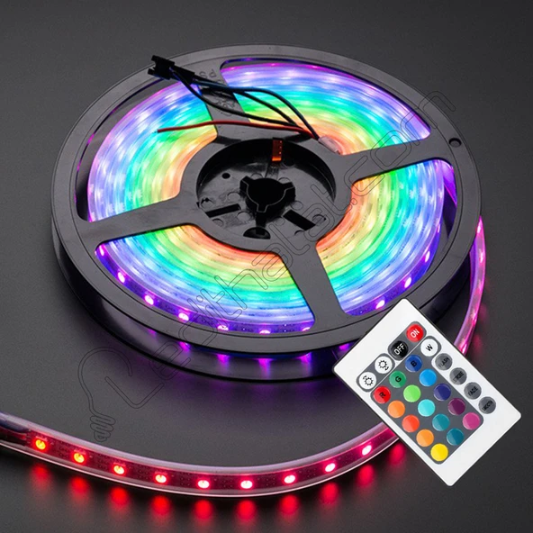 Rgb Şerit 5 Metre 16 Renkli Kumandalı Adaptörlü Çift Taraflı Bant - 3