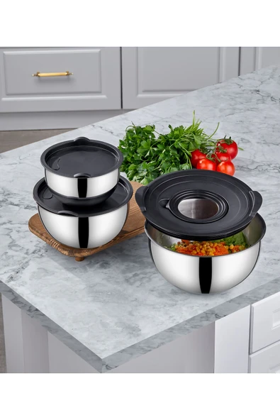 Steel&More  9 Parça Çelik Çok Amaçlı Rendeli Saklama Ve Karıştırma Kabı Seti - 7