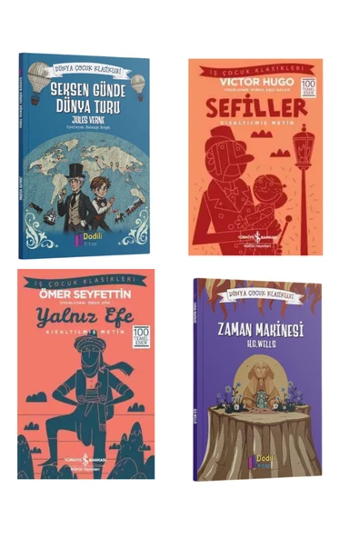 Dünya Çocuk Klasikleri Sefiller - Yalnız Efe - Seksen Günde Dünya Turu - Zaman Makinesi 4 Kitap Set