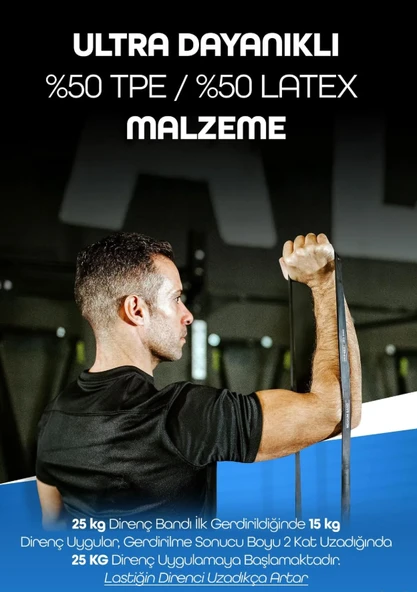 25 KG Siyah Barfiks Direnç Bandı – Sert Gym Kas Geliştirme Pilates Fitness Antrenman Lastiği