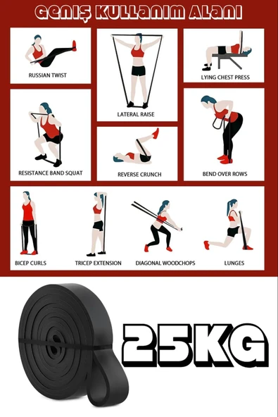 25 KG Siyah Barfiks Direnç Bandı – Sert Gym Kas Geliştirme Pilates Fitness Antrenman Lastiği - 5