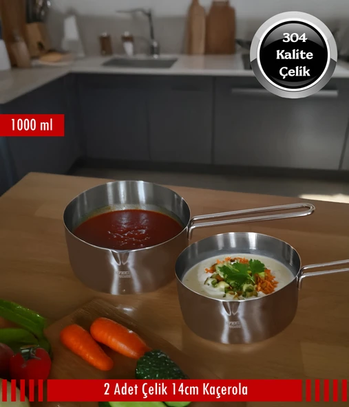 Steel&More  Çelik 2 li Kaçerola Sosluk Sütlük 14cm