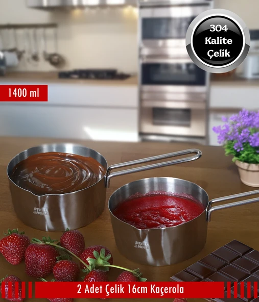 Steel&More  Çelik 2 li Kaçerola Sosluk Sütlük 16cm