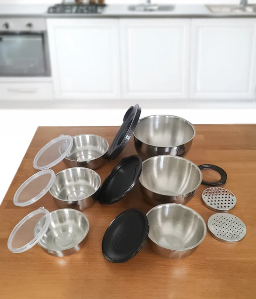 Steel&More  Çelik Rendeli Saklama Kabı (9Parça) ve 3'lü Saklama Kabı 15 Parça Set - 4