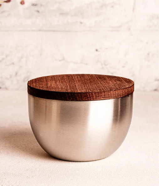 Steel&More  Ahşap Kapak Çelik Çerezlik 7 Parça Sızdırmaz Saklama Kabı 9cm - 7