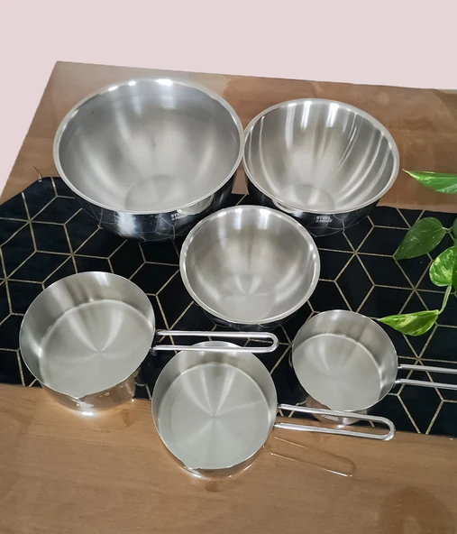 Steel&More  3'lü Çelik Kase ve Kaçerola Set 6 Parça - 4