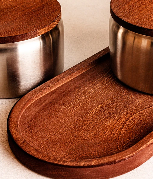 Steel&More  Ahşap Kapak Çelik Çerezlik 7 Parça Sızdırmaz Saklama Kabı 12cm - 6