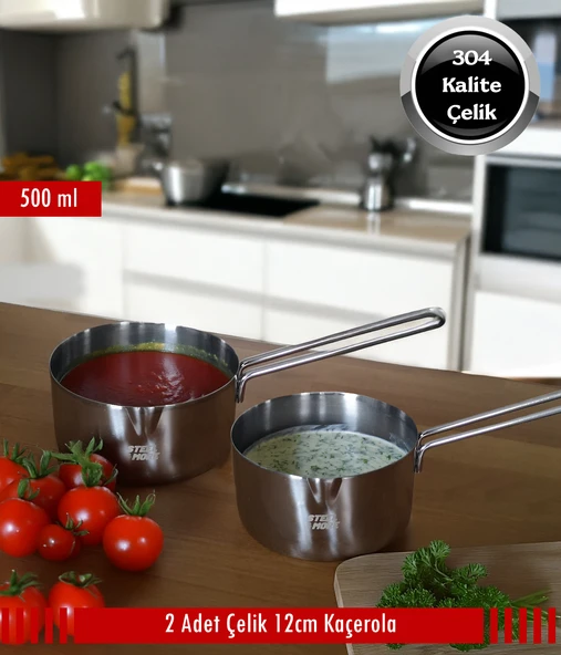 Steel&More  Çelik 2 li Kaçerola Sosluk Sütlük 12cm