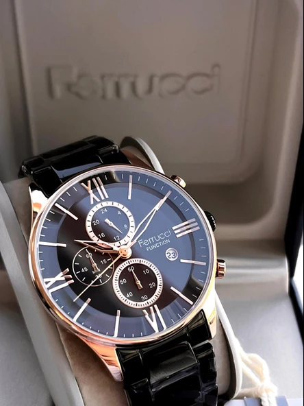 Ferrucci İç Fonksiyonları Aktif Takvim Ve Gün 30mt Suya Dayanıklı Çelik Kordon Erkek Kol Saati VS.BLKT.0454 ürün görseli