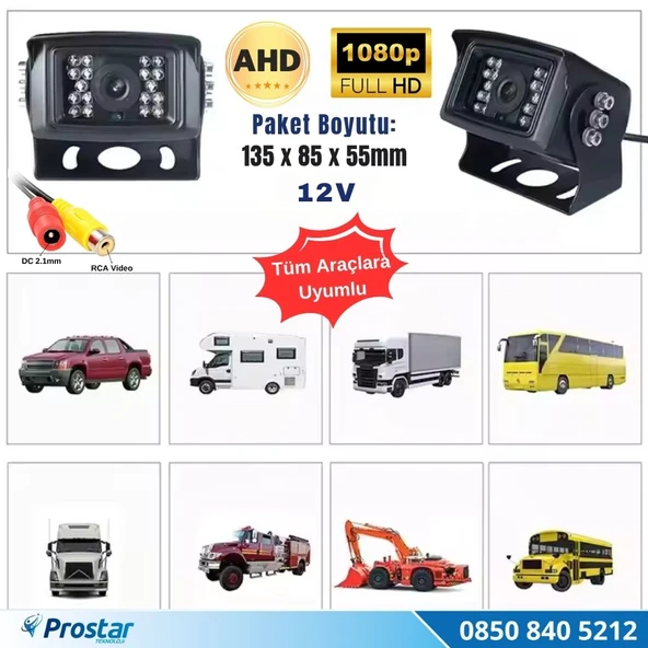 AHD 1080P/720P Büyük Gece Görüşlü RCA AV Soketli Kamyon Tır Otobüs Kamerası - 4