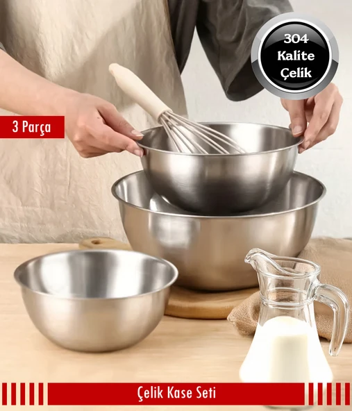 Steel&More  Çelik 3 Parça Kase 16cm - 20cm - 24cm