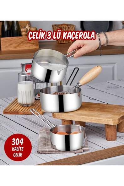 Steel&More  Çelik 3'lü Kaçerola Sosluk Sütlük 12cm-14cm-16cm - 5