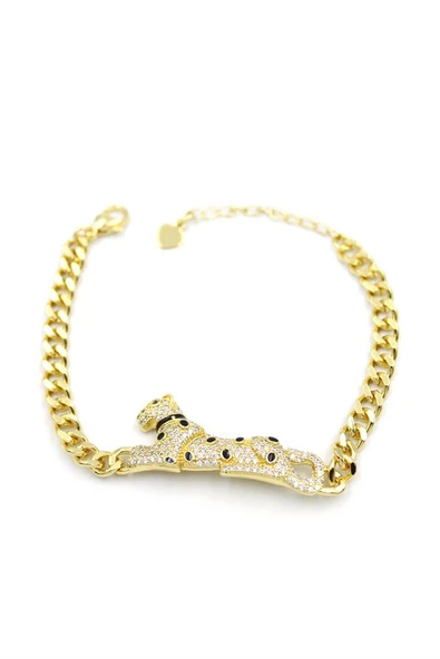 Zirkon Taşlı Leopar Bileklik - Altın - Resim 2