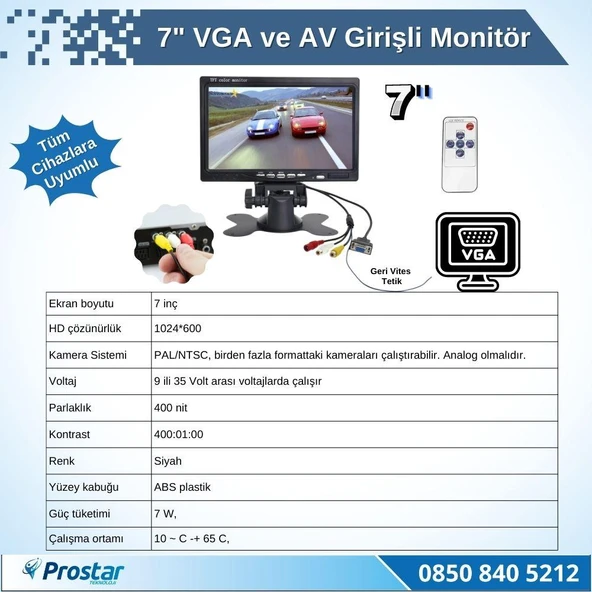7" Vga Ve Av Girişli Araç Monitörü - 2
