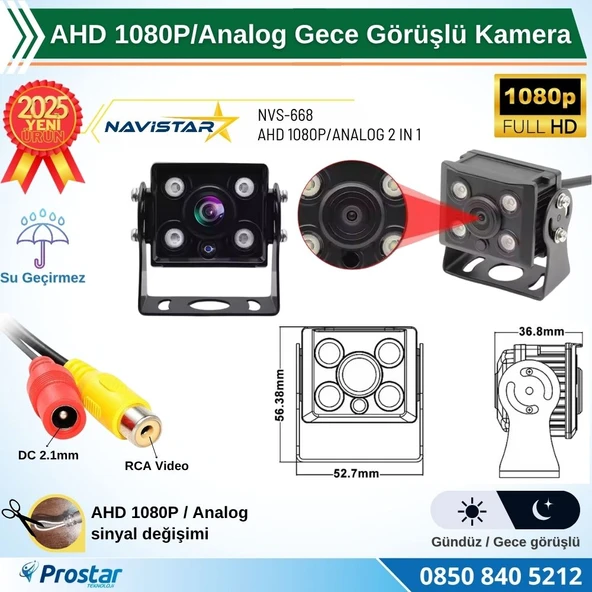 AHD 1080P/Analog Orta Boy Gece Görüşlü RCA AV Soketli Kamyon Tır Otobüs Kamerası - 2