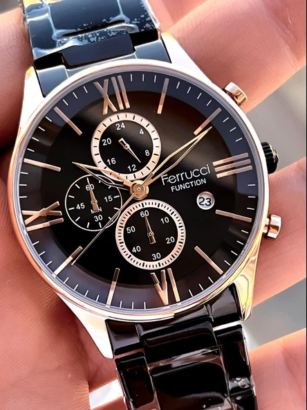 Ferrucci İç Fonksiyonları Aktif Takvim Ve Gün 30mt Suya Dayanıklı Çelik Kordon Erkek Kol Saati VS.BLKT.0454 - Resim 5