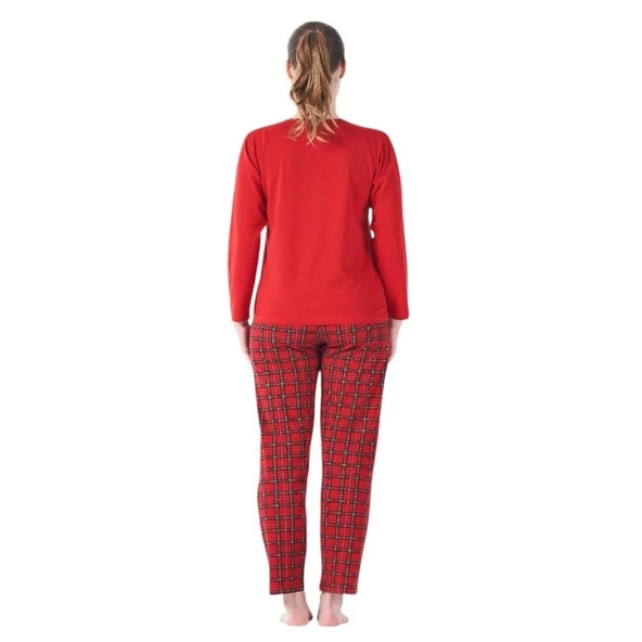 Estiva Ekose Desen Patlı Düğmeli Kareli Bayan Pijama Takım - 2