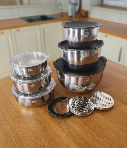 Steel&More  Çelik Rendeli Saklama Kabı (9Parça) ve 3'lü Saklama Kabı 15 Parça Set - 2