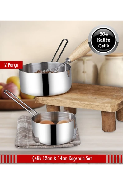 Steel&More  Çelik 2 li Kaçerola Sosluk Sütlük Set 12cm-14cm