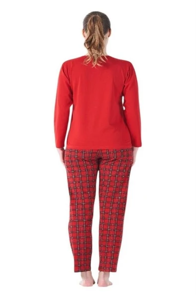 Estiva Ekose Desen Patlı Düğmeli Kareli Bayan Pijama Takım - 4