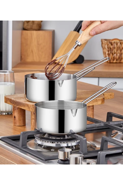 Steel&More  Çelik 2 li Kaçerola Sosluk Sütlük Set 12cm-14cm - 2