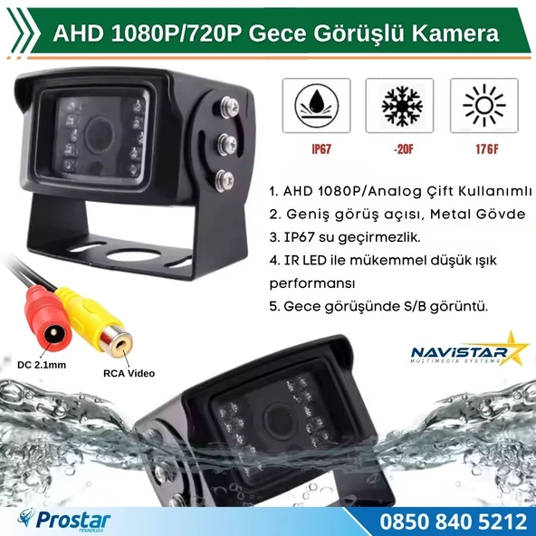AHD 1080P/720P Büyük Gece Görüşlü RCA AV Soketli Kamyon Tır Otobüs Kamerası - 2