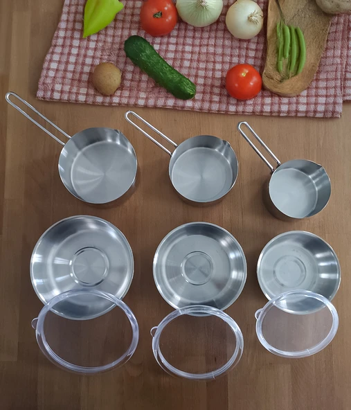 Steel&More  Çelik 3'lü Saklama Kabı ve 3'lü Kaçerola 9 Parça Set - 3