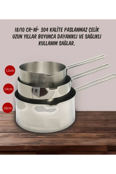 Steel&More  Çelik 3'lü Kaçerola Sosluk Sütlük 12cm-14cm-16cm - 3