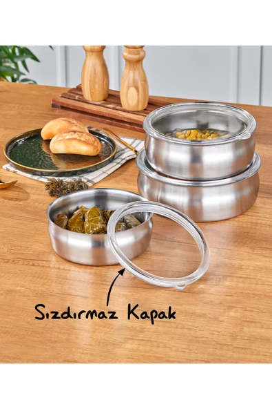 Steel&More  3’lü Çelik Güveç Model Saklama Kabı 6 Parça - 3