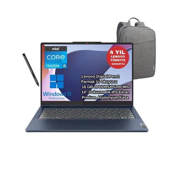 Lenovo Ideapad Slim 5 Intel Core İ5-13420H 16GB 1TB SSD 14" Fhd (Dokunmatik) Wuxga IPS Windows 11 Pro 83KX004FTR - Lenovo Çanta WZ08