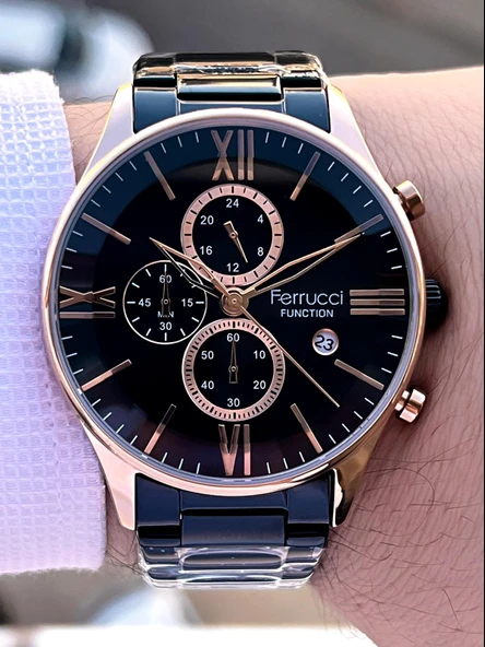 Ferrucci İç Fonksiyonları Aktif Takvim Ve Gün 30mt Suya Dayanıklı Çelik Kordon Erkek Kol Saati VS.BLKT.0454 - Resim 2