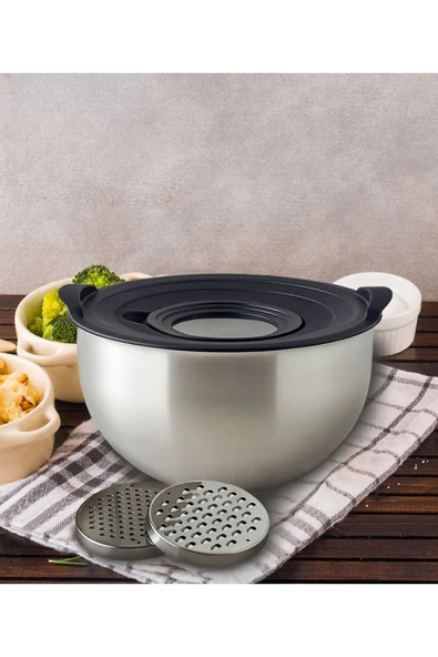 Çelik 5 Parça Rendeli Kase Saklama Ve Karıştırma Kabı 24cm - 5