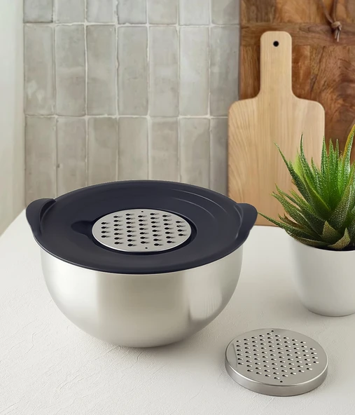 Steel&More  Çelik 3'lü Saklama Kabı ve 24cm Rendeli Saklama Kabı 11 Parça Set - 3