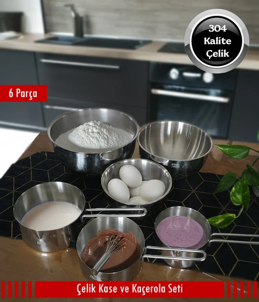 Steel&More  3'lü Çelik Kase ve Kaçerola Set 6 Parça