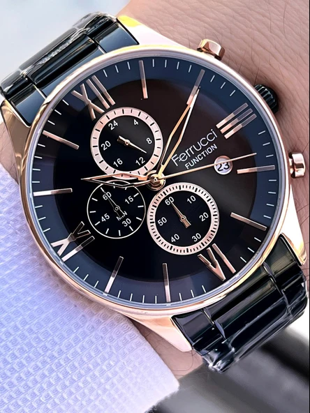 Ferrucci İç Fonksiyonları Aktif Takvim Ve Gün 30mt Suya Dayanıklı Çelik Kordon Erkek Kol Saati VS.BLKT.0454 - Resim 4