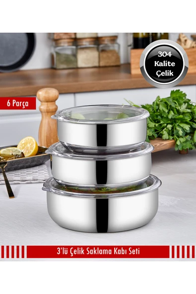Steel&More  3’lü Çelik Saklama Kabı 6 Parça