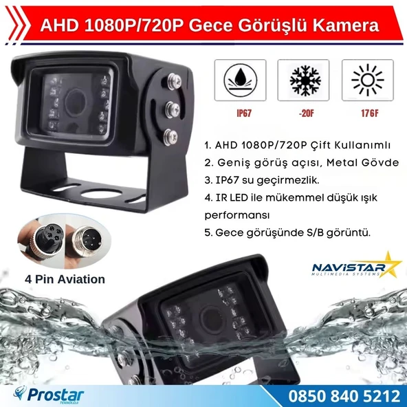 AHD 1080P/720P Büyük Gece Görüşlü 4 Pin Soketli Kamyon Tır Otobüs Kamerası - 2