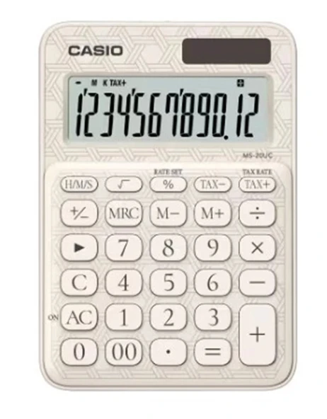 Casio MS-20UC-JWE 12 Hane Beyaz Desenli Masa Üstü Hesap Makinesi