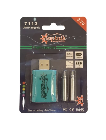 Captain 7113 Fosfor ve Şamandıra Pili İçin Pil Şarj Kiti USB li