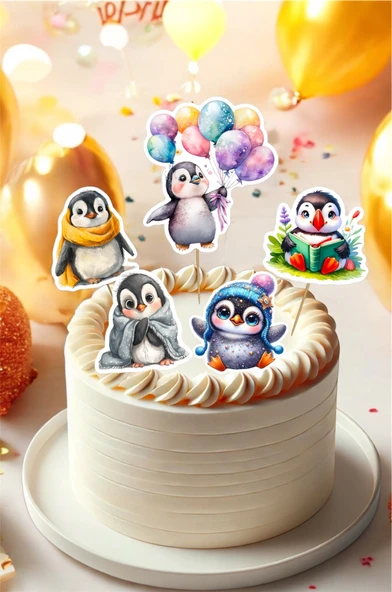 Penguen Konseptli Doğum Günü Etiketleri Cupcake Üstü Çıkartmalar Kız ve Erkek Çocuklara Özel - 2