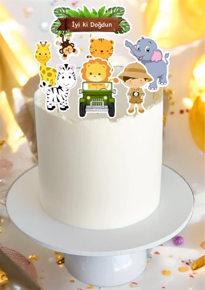 Safari Temalı Çıkartmalar Orman Hayvanları Doğum Günü Etiketi Çubuklu Parti Süsü
