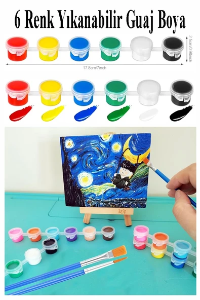 Guaj Boya 3 ml 6 Renk Resim Fırçası ve Paleti 10 Paket Mini Küçük Guaj Boya Etkinlik Boyama Boyası Su Bazlı Resim Okul - 2