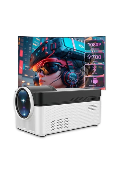 Torima  HY450 Beyaz Taşınabilir Ev Sinema Android Akıllı 8K-4K 1080 P BT5.4  Projeksiyon - 2