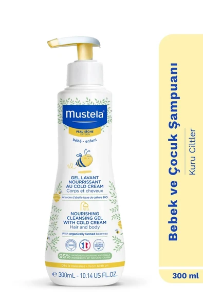 Mustela Cold Cream ve Organik Balmumu İçeren Besleyici Bebek Şampuanı 300 ml